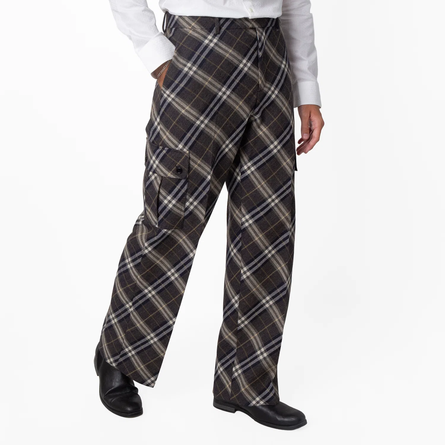 Брюки классические из шерсти Check Wool Tailored Trousers Burberry, Indigo Ip Check