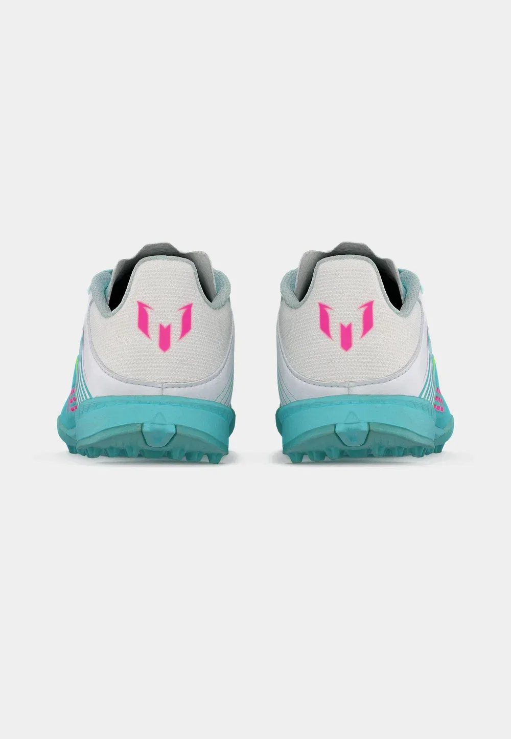 Детские футбольные бутсы F50 Messi League Turf унисекс - для искусственных газонов Adidas Performance, Footwear White/Lucid Pink/Flash Aqua — фото 4