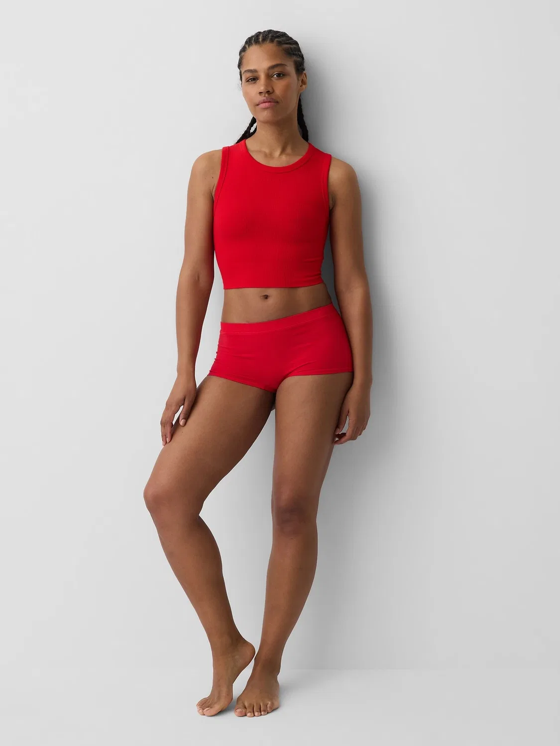 Топ-майка с ребристой вязкой, модель Seamless Rib Crop Tank Vest Gap, красный — фото 4