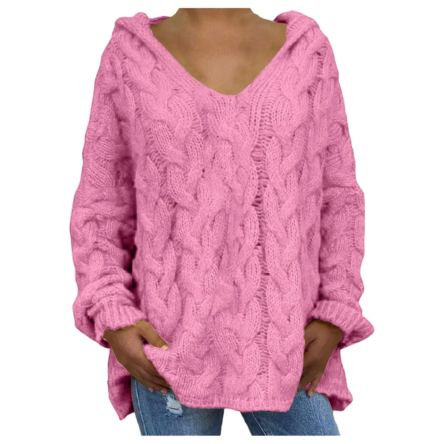 Женский свитер с V-образным вырезом Winter Warm Sweaters, Pink