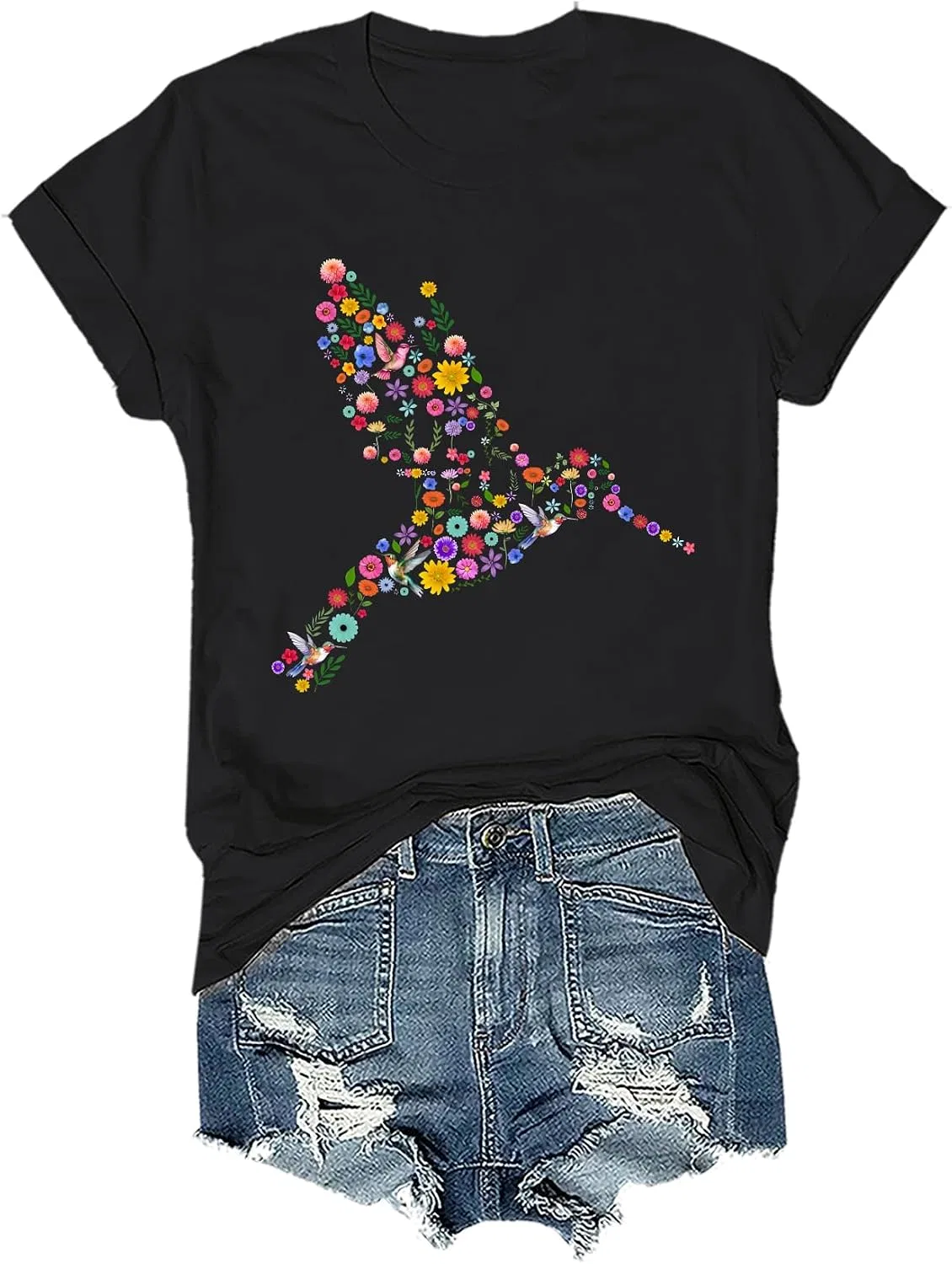 Мужская футболка с принтом Floral Hummingbird, Black