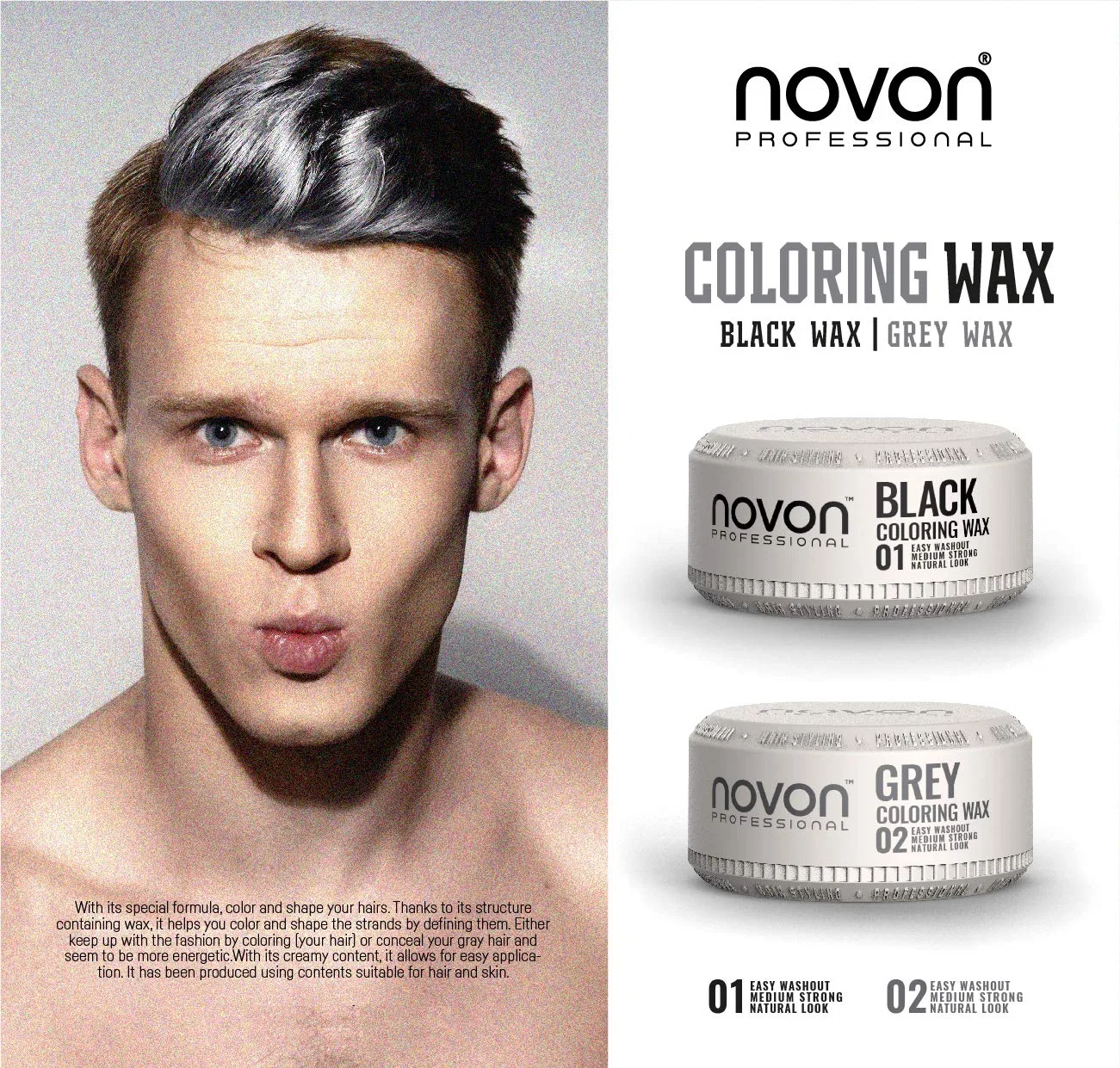 Цветной воск для волос «Colour Wax 02 Grey» от Novon Professional Novon, Gray — фото 2