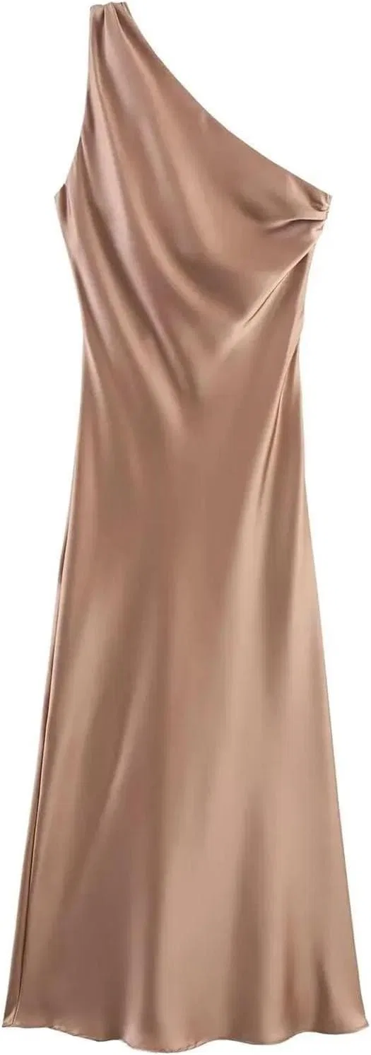 Женское асимметричное платье миди с боковой молнией Satin, Red — фото 4