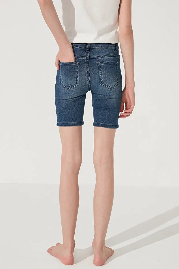 Детские шорты-бермуды для девочек с принтом Penti, Denim Blue — фото 3