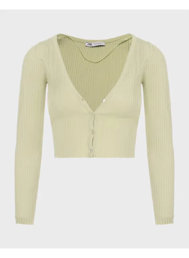 Кардиган с длинным рукавом и V-образным вырезом Zara, зеленый