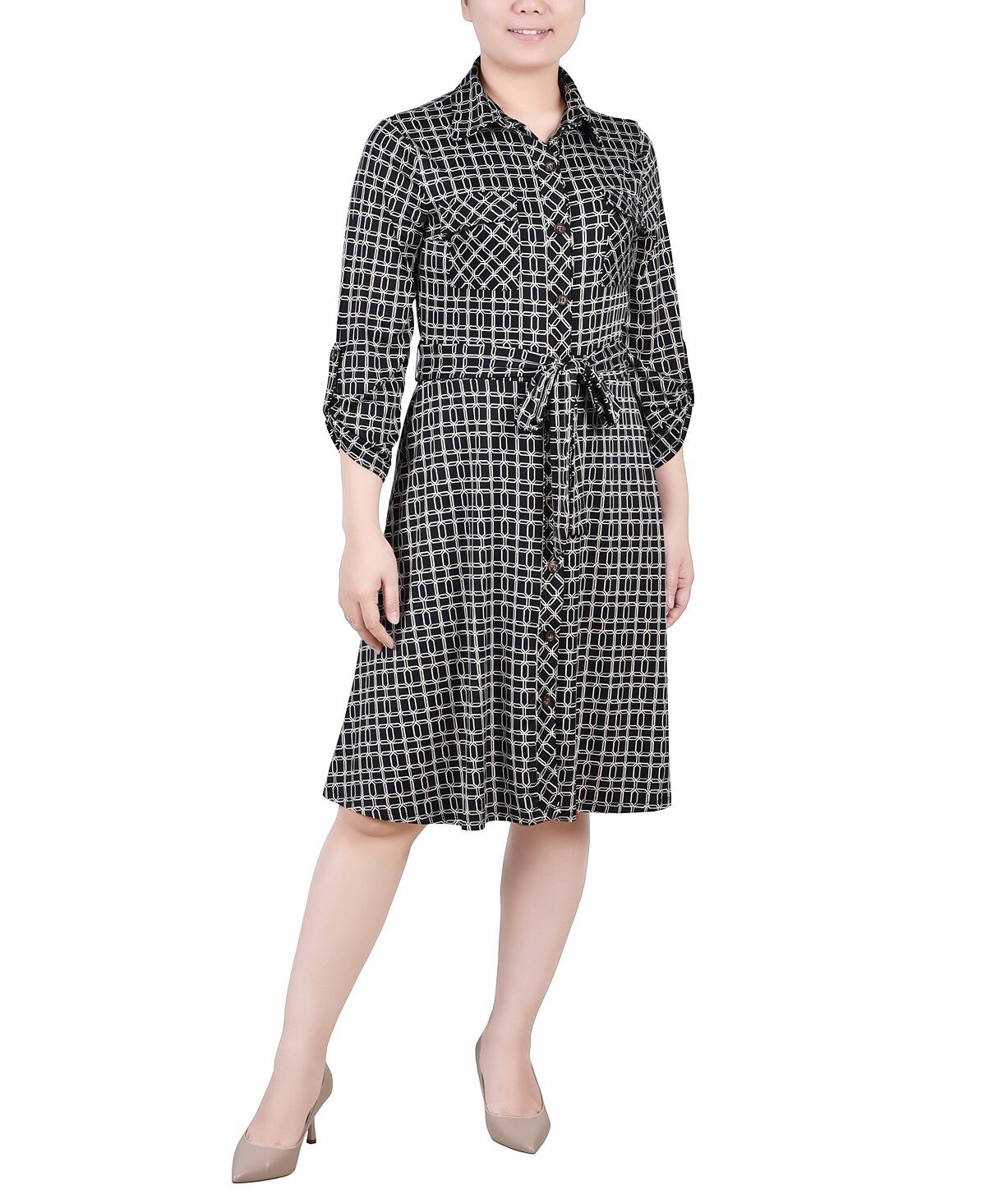 

Платье-рубашка petite с отворотами на рукавах 3/4 NY Collection, мульти