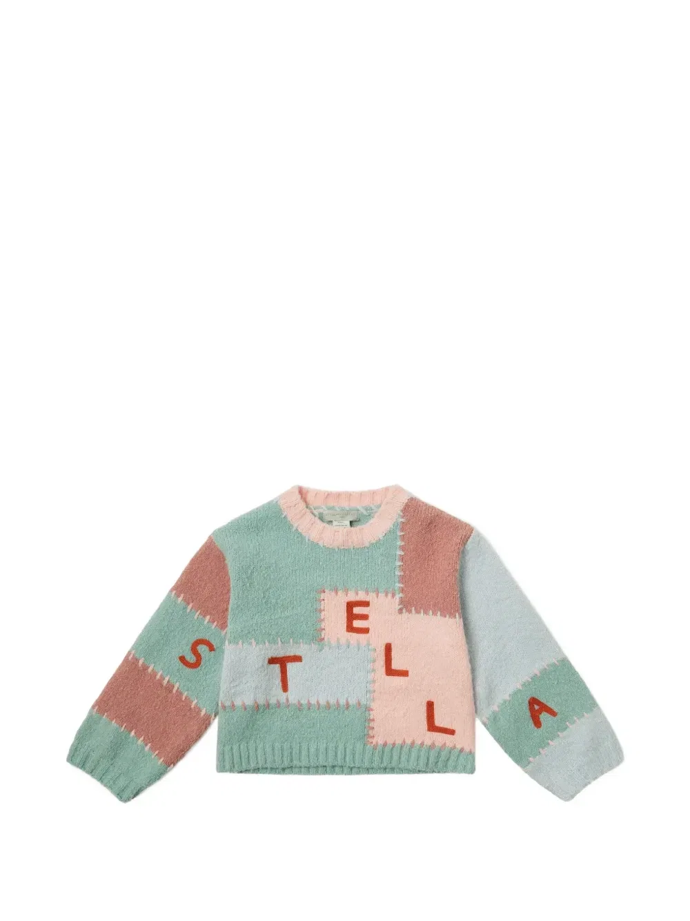 Свитшот с логотипом-интарсией в стиле пэчворк Stella McCartney Kids, зеленый