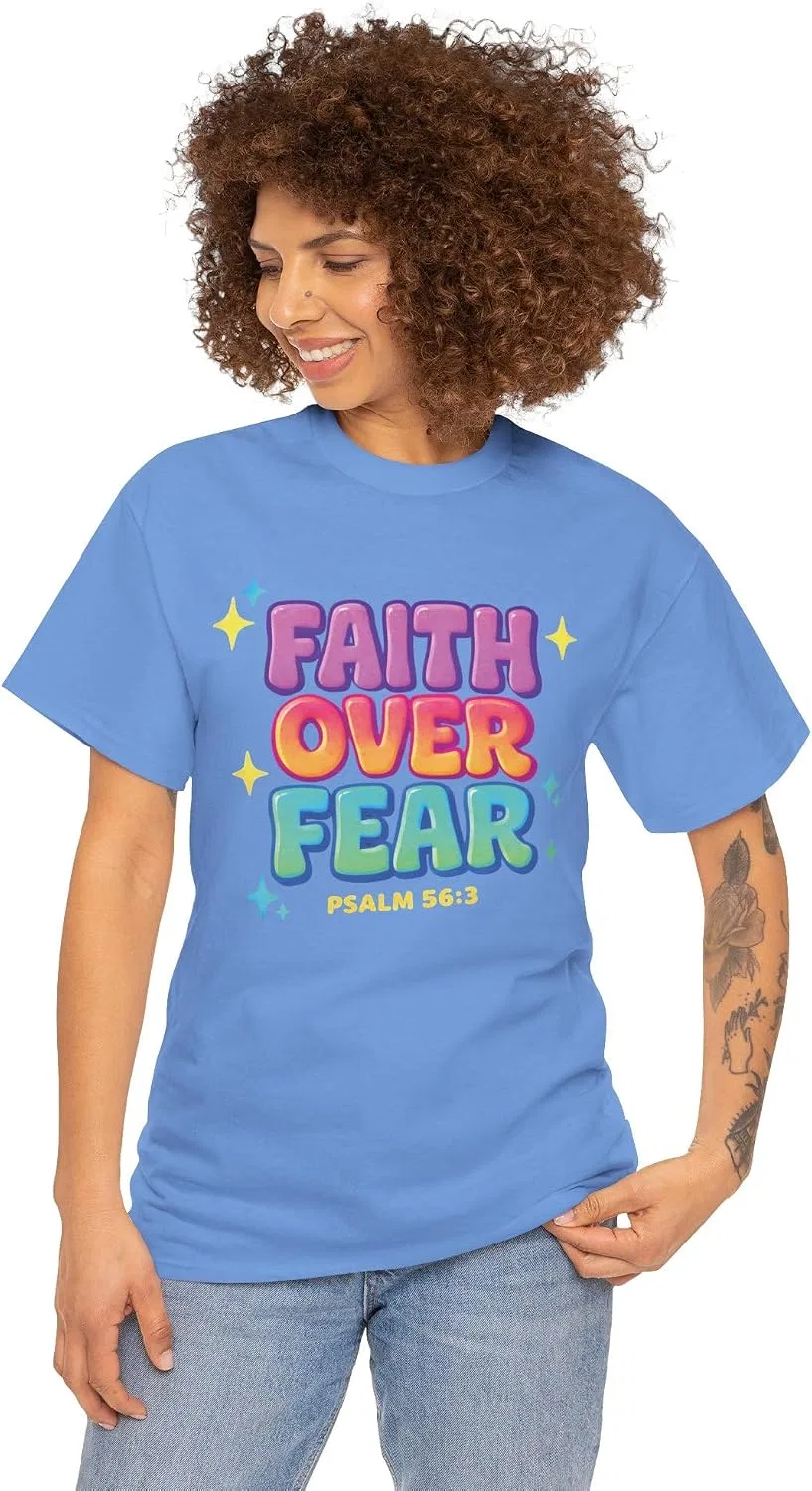 Мужская футболка с принтом Faith Over Fear, светло-голубой — фото 3