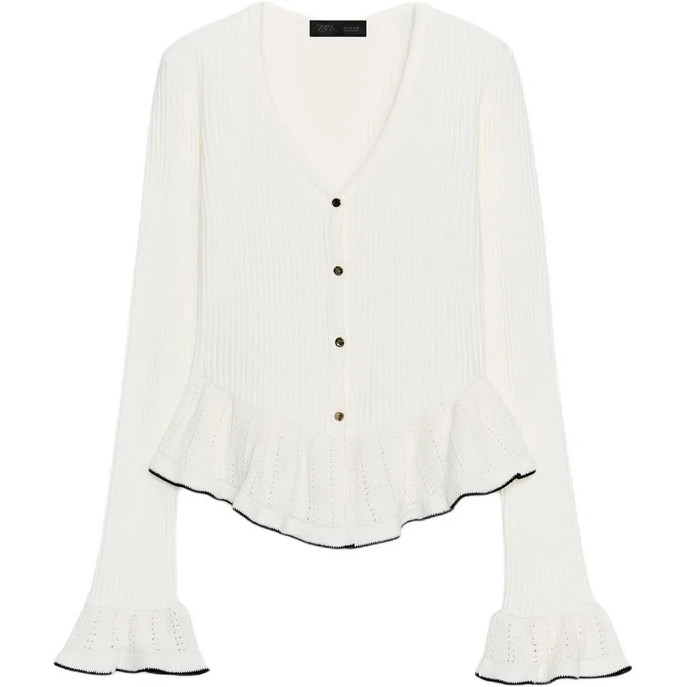Женский кардиган с V-образным вырезом Frosted White ZARA