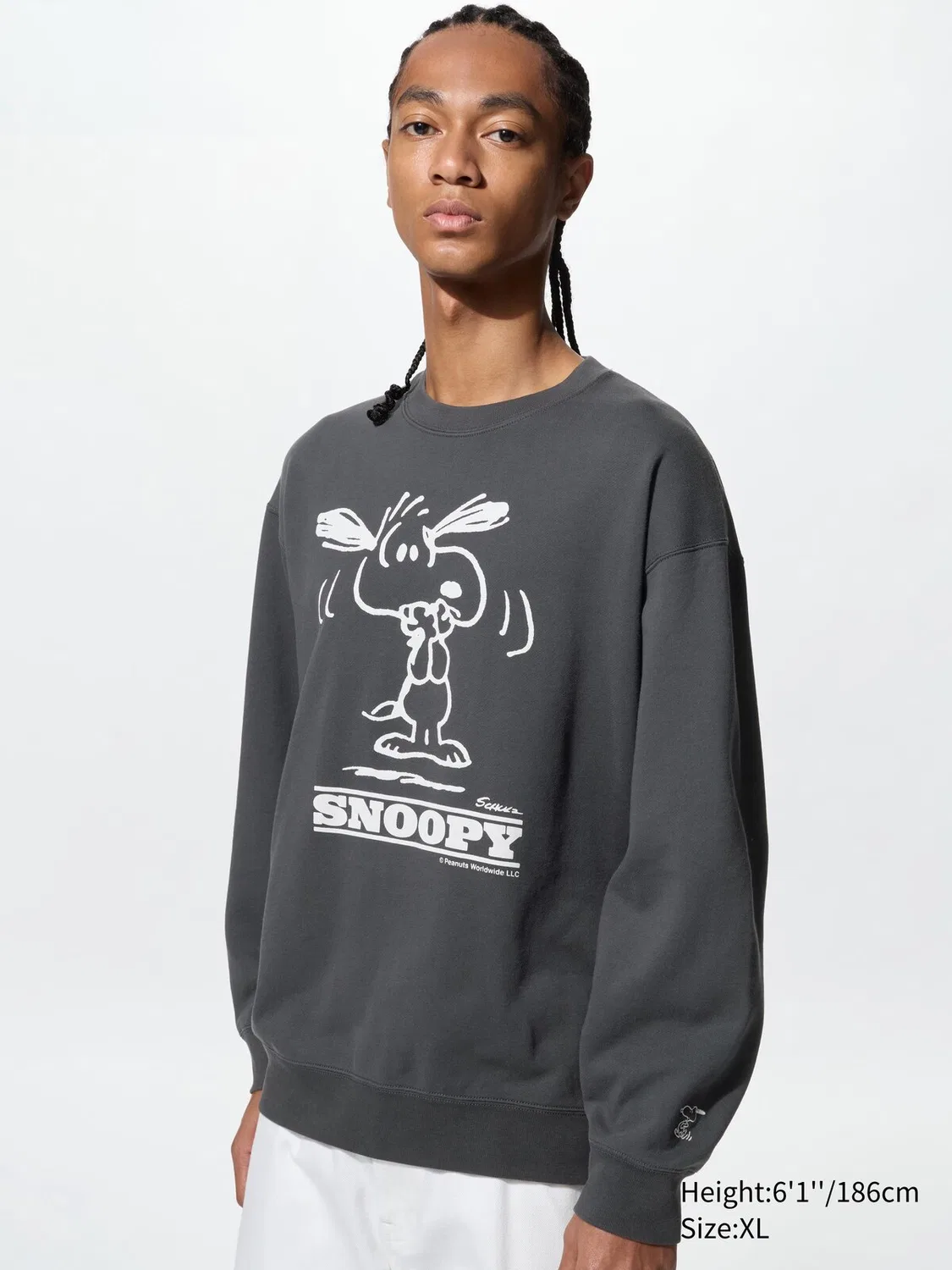 Толстовка Uniqlo Peanuts, с принтом персонажей комиксов, темно-серый