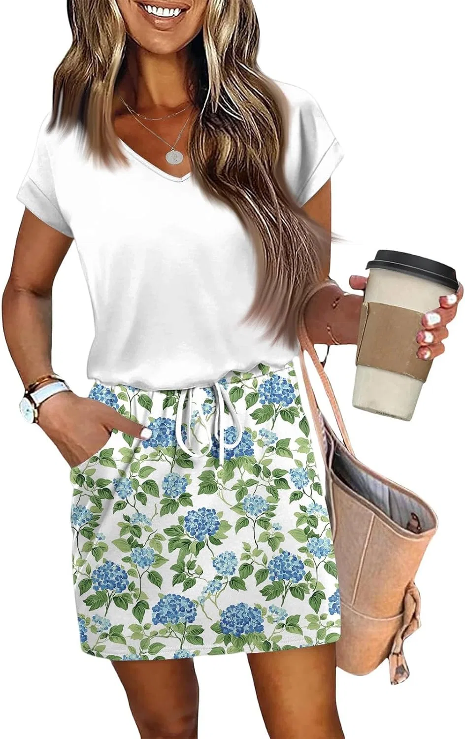 Женское мини-платье с V-образным вырезом и завязками на талии, Sky Blue