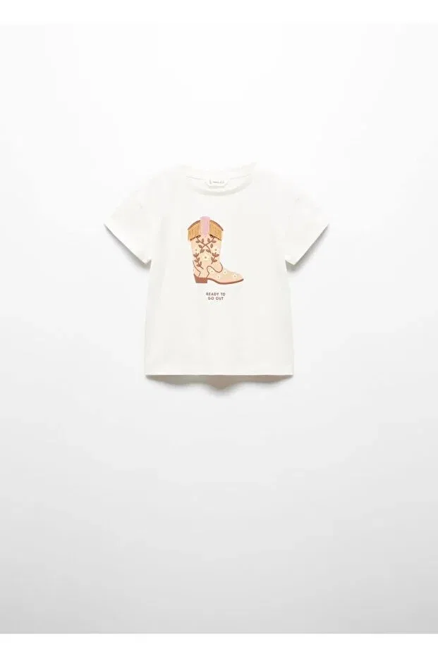 Детская хлопковое футболка с принтом Mango Baby, Off White — фото 2