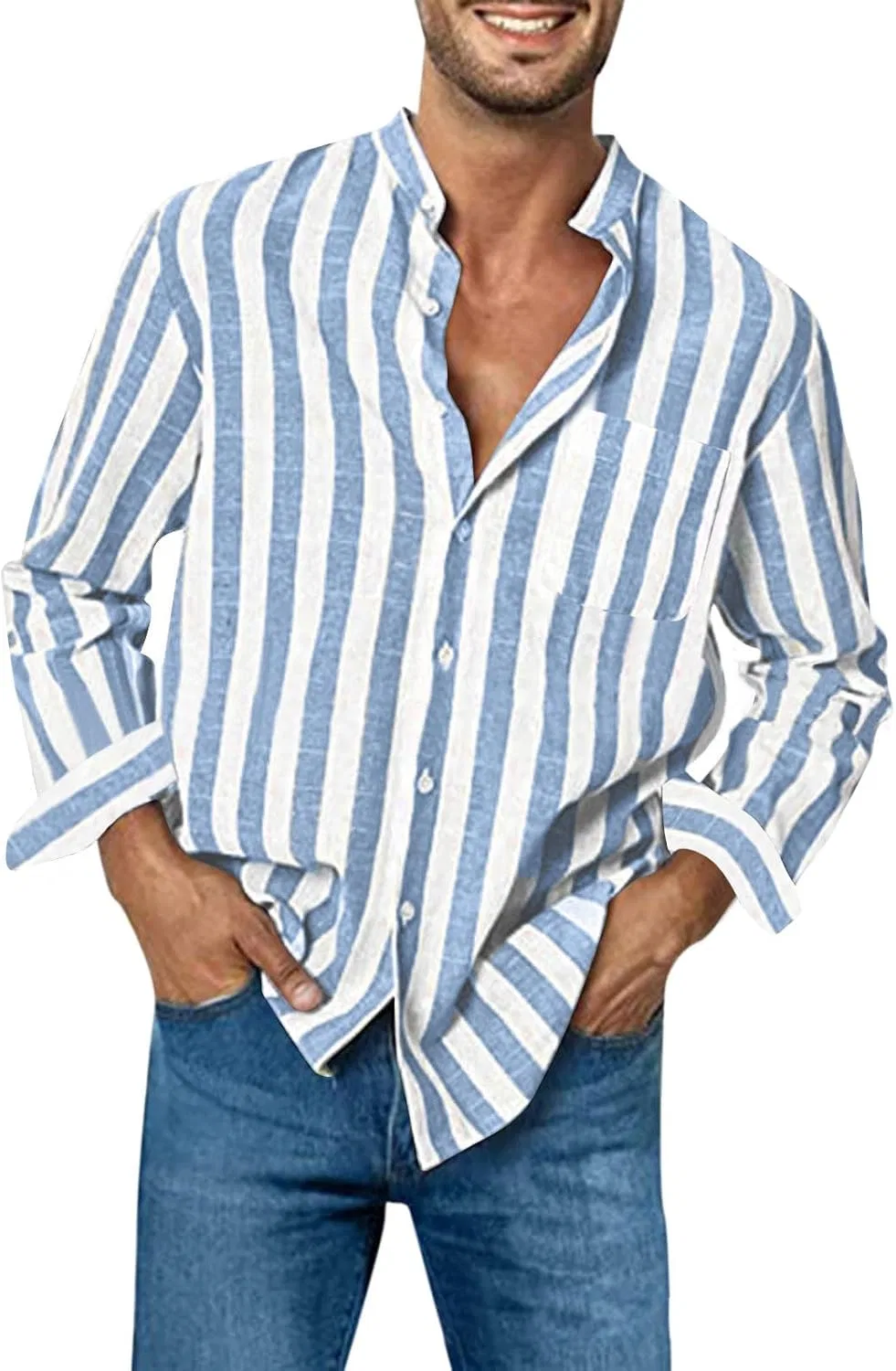 Мужская рубашка с длинным рукавом, Striped Printed, светло-синий