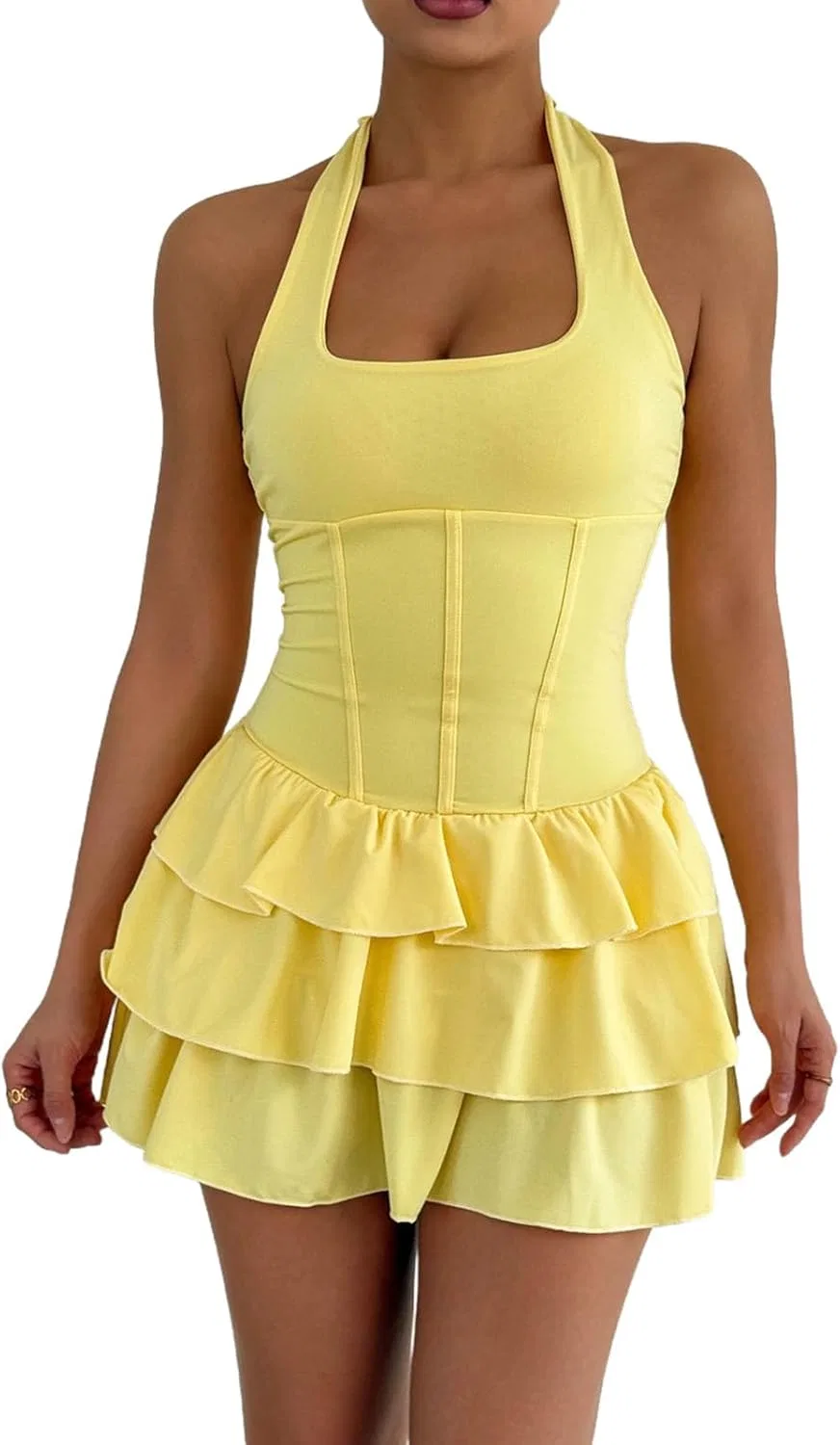 Женское мини-платье с рюшами bodycon, Yellow