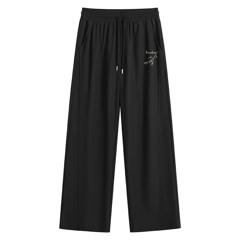 Детские брюки прямого кроя Bamboo Shadow Breeze Pants Logo MINISO, Heavyweight Waffle Knit Black