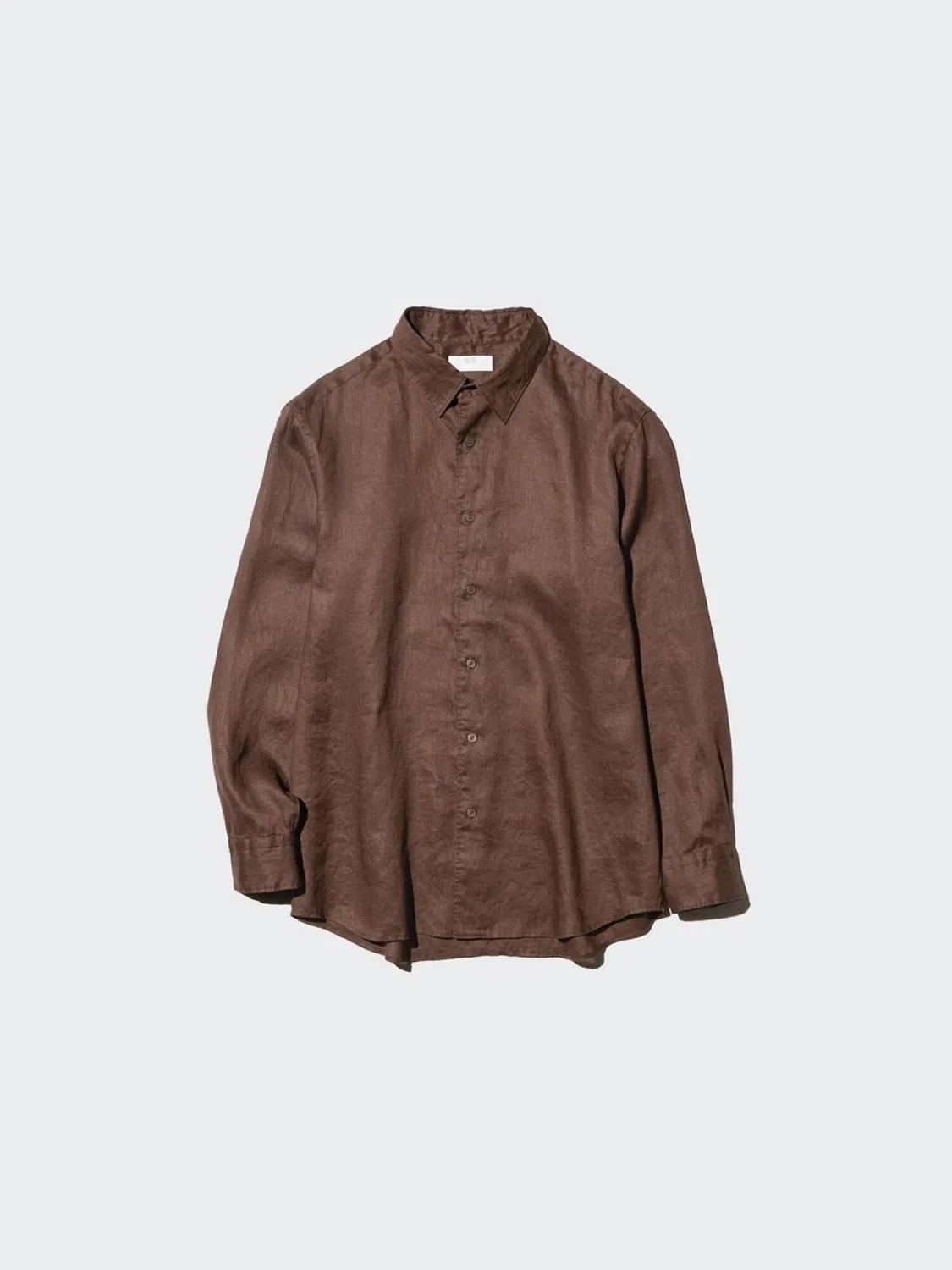 Рубашка с длинным рукавом из французского льна Uniqlo, темно-коричневый