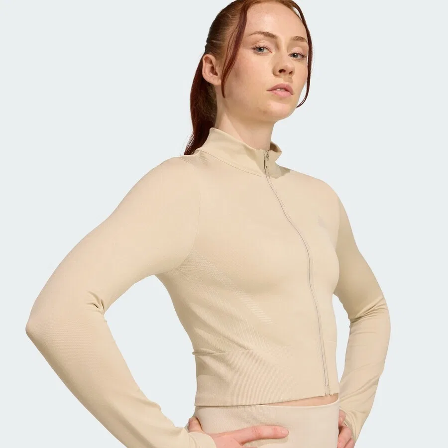 Спортивный кардиган ADIDAS PERFORMANCE 'Essentials' светло-бежевого цвета — фото 4