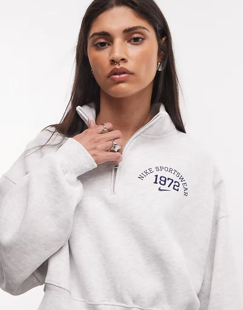 Флисовая куртка Nike Studio Fleece оверсайз с застежкой-молнией до середины груди, светло-серый цвет
