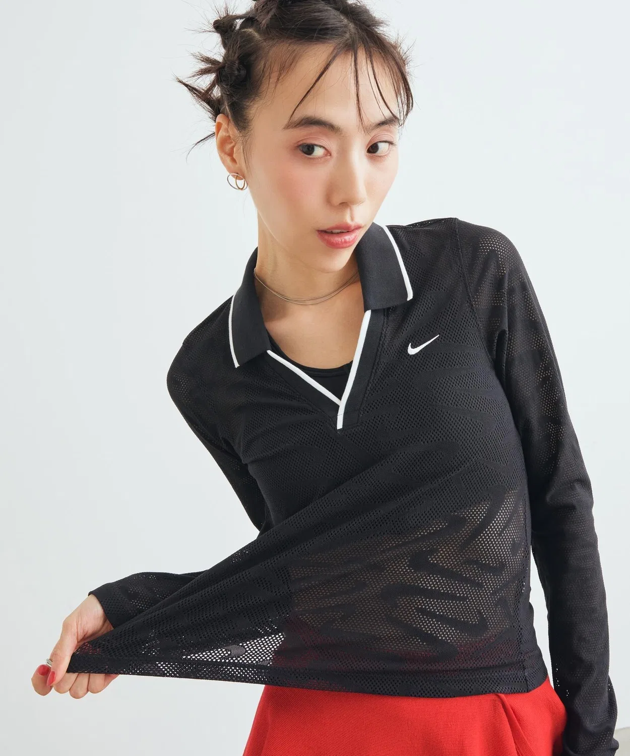 Женский топ-поло с длинным рукавоми кружевным принтом Nike Sportswear Chill Knit, Black — фото 4