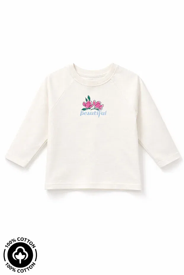 Детская футболка с принтом для девочек Girl'S beautiful garden printed Miniel, Ecru — фото 3