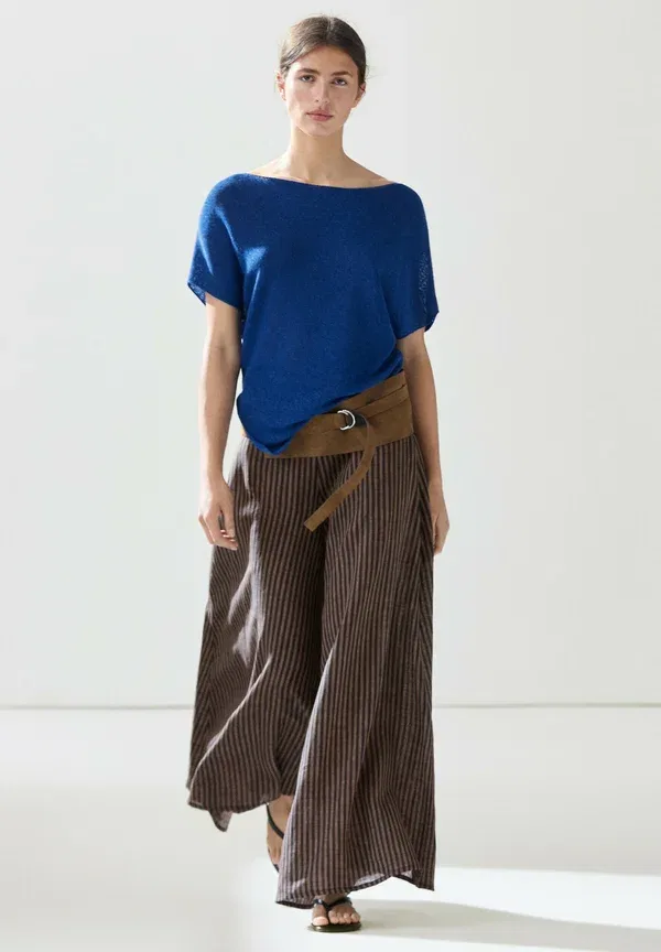 Брюки из вискозы и льна Wide leg Massimo Dutti, коричневый — фото 3