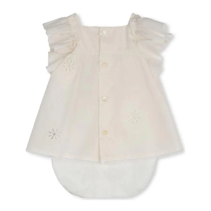 Платье хлопковое с вышивкой Chloe Kids Cotton Embroidered Stars And Ladder Stitch Work Dress Chloé, Salmon — фото 2