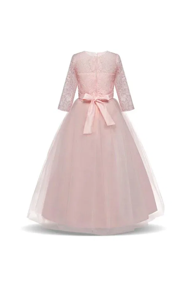 Детское платье для девочек кружевное с вышивкой Lace evening dress and children's dress - graduation dress with tarlan Mashotrend, Pink — фото 2