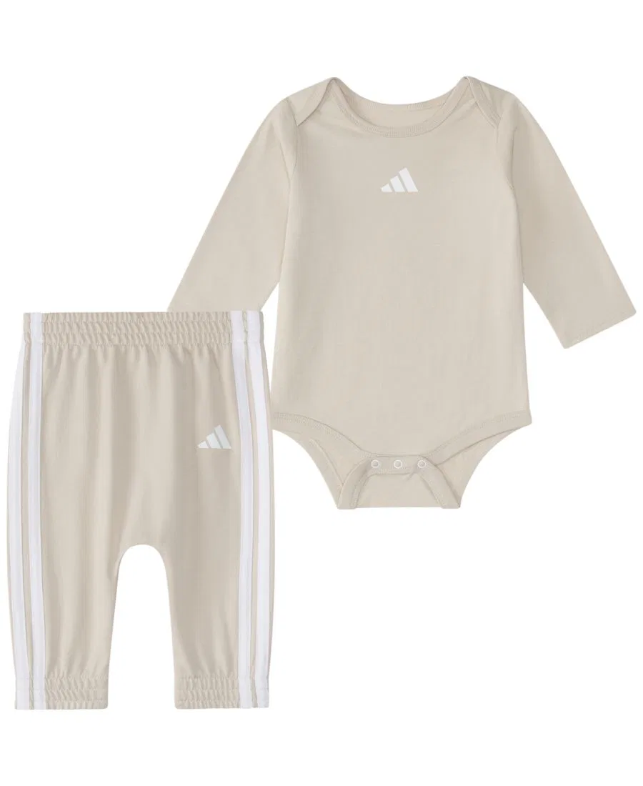 Комплект из боди и брюк с длинным рукавом, Logo adidas, Natural