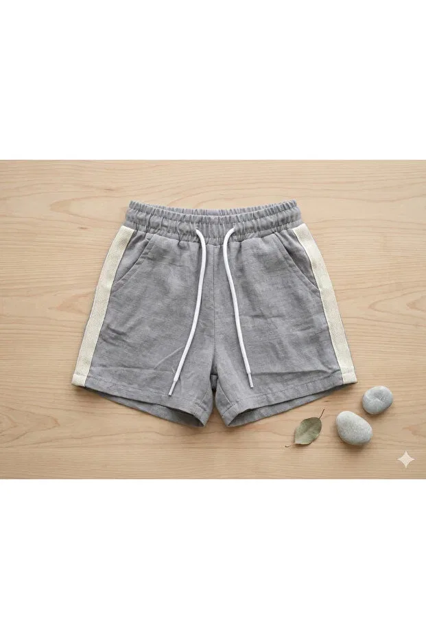 Детские шорты для девочек хлопковые с полосками Umutun Dolabi, Gray — фото 2