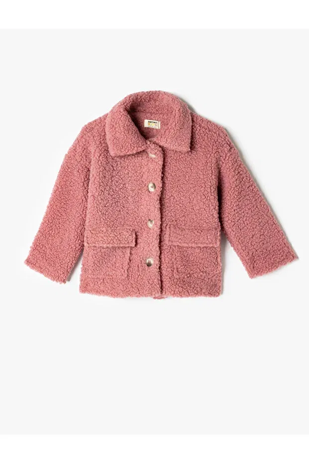 Детское пальто для девочек с длинным рукавом Plush jacket with shirt collar and pocket detail, buttoned Koton, Rose