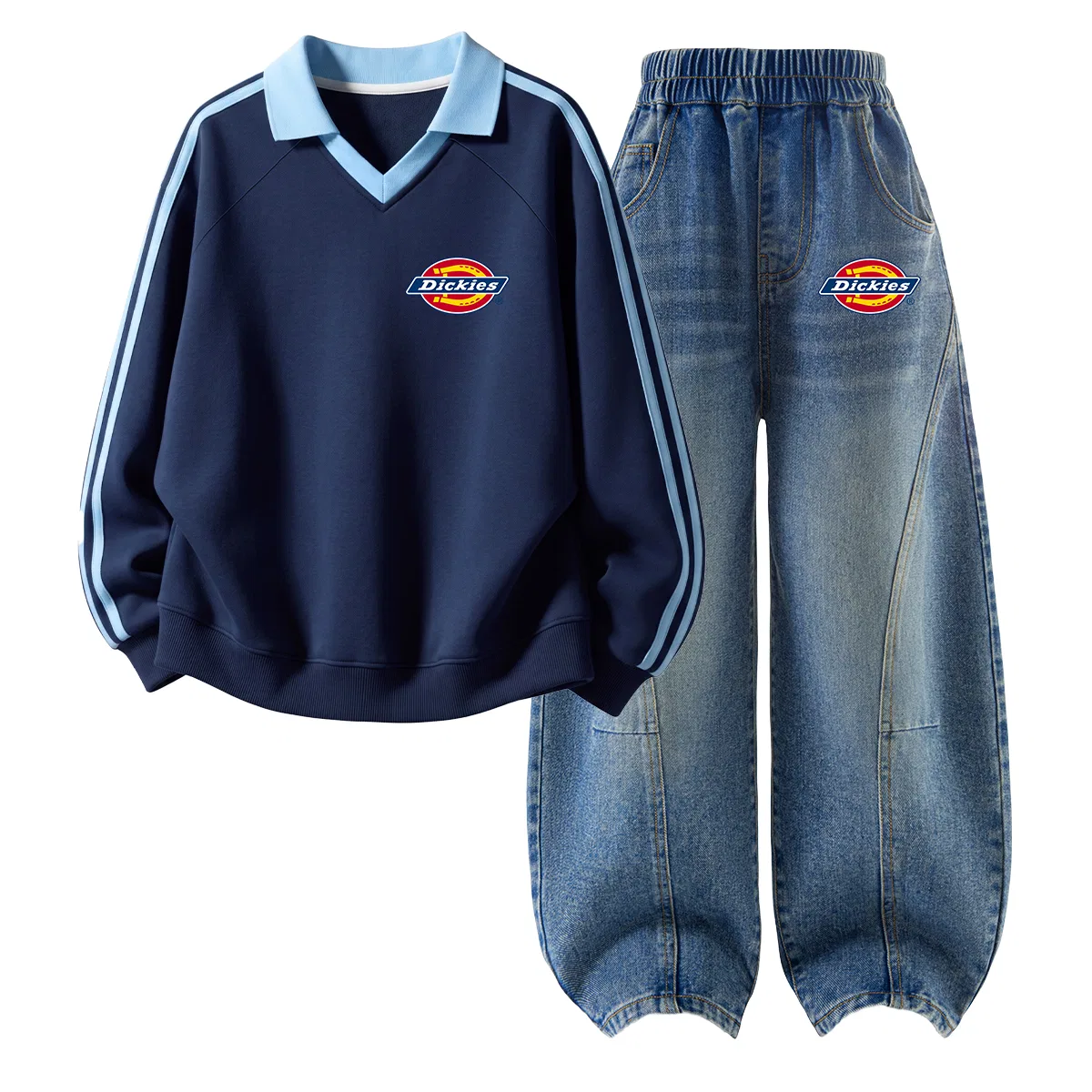 Детский спортивный комплект с поло-воротником Dickies, Ivory White/Denim Blue — фото 3