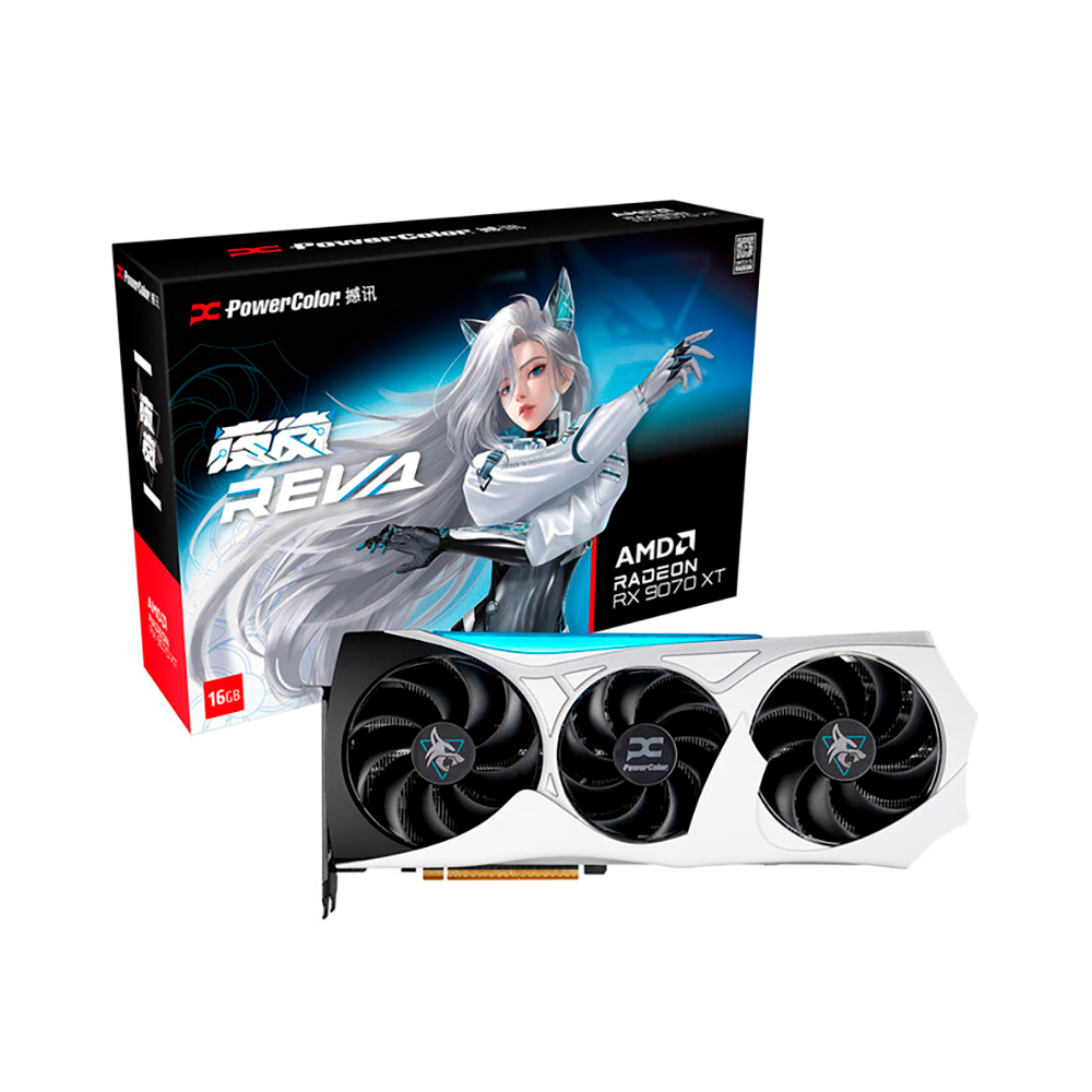 

Видеокарта PowerColor Radeon RX 9070 XT REVA, 16 Гб, белый/чёрный