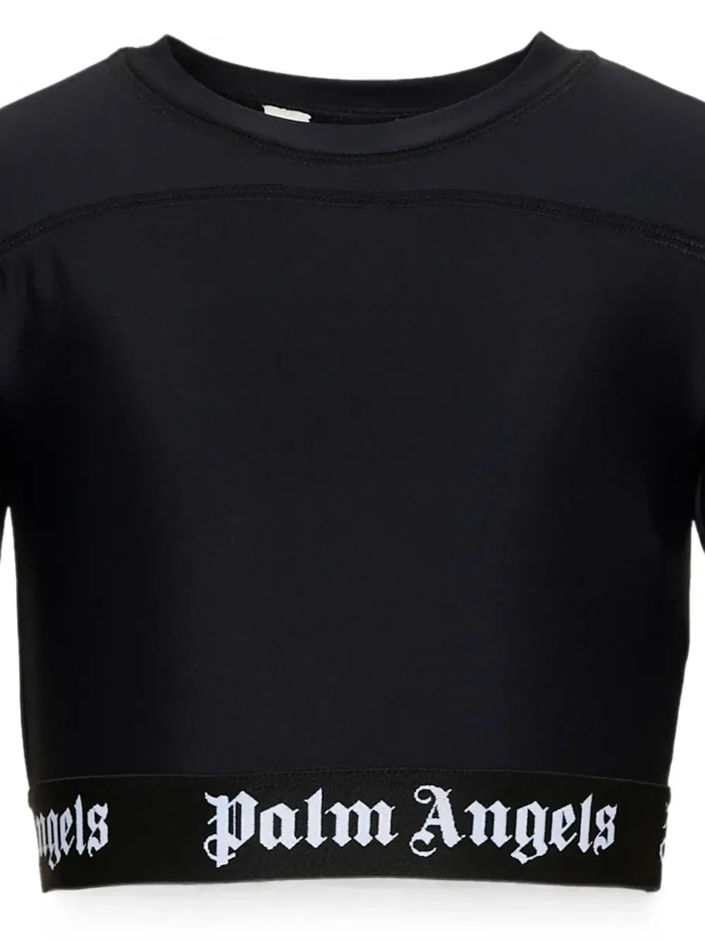 Укороченная футболка с логотипом на ленте Palm Angels Kids, черный — фото 3