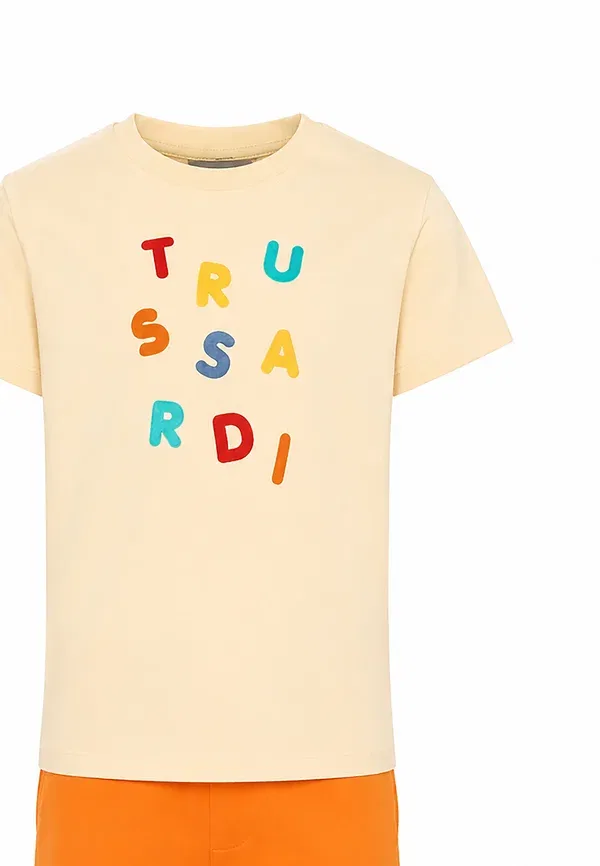 Комплект из футболки и шорт с принтом Tru Trussardi Junior бежевый — фото 3