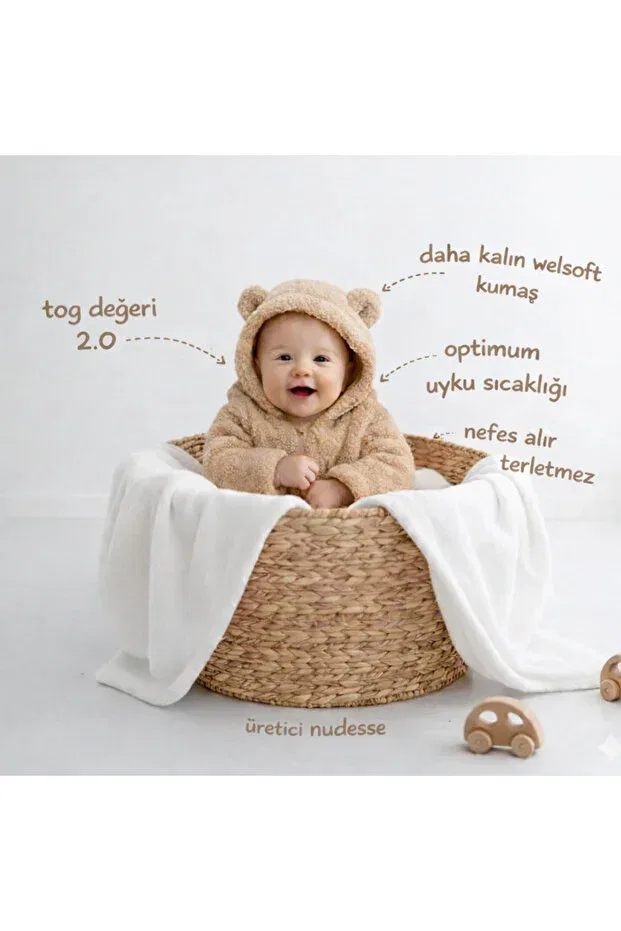 Детский комбинезон из плюша Teddy Bear Feyza, Beige Thick Overalls — фото 3