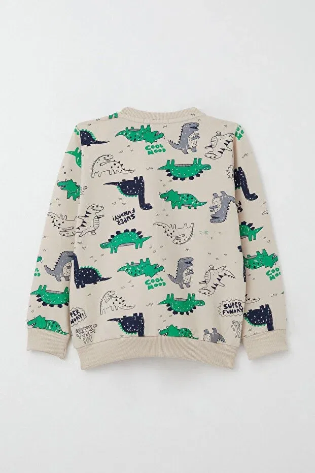 Детский спортивный костюм с принтом Dinosaur Print Breeze, Beige — фото 4