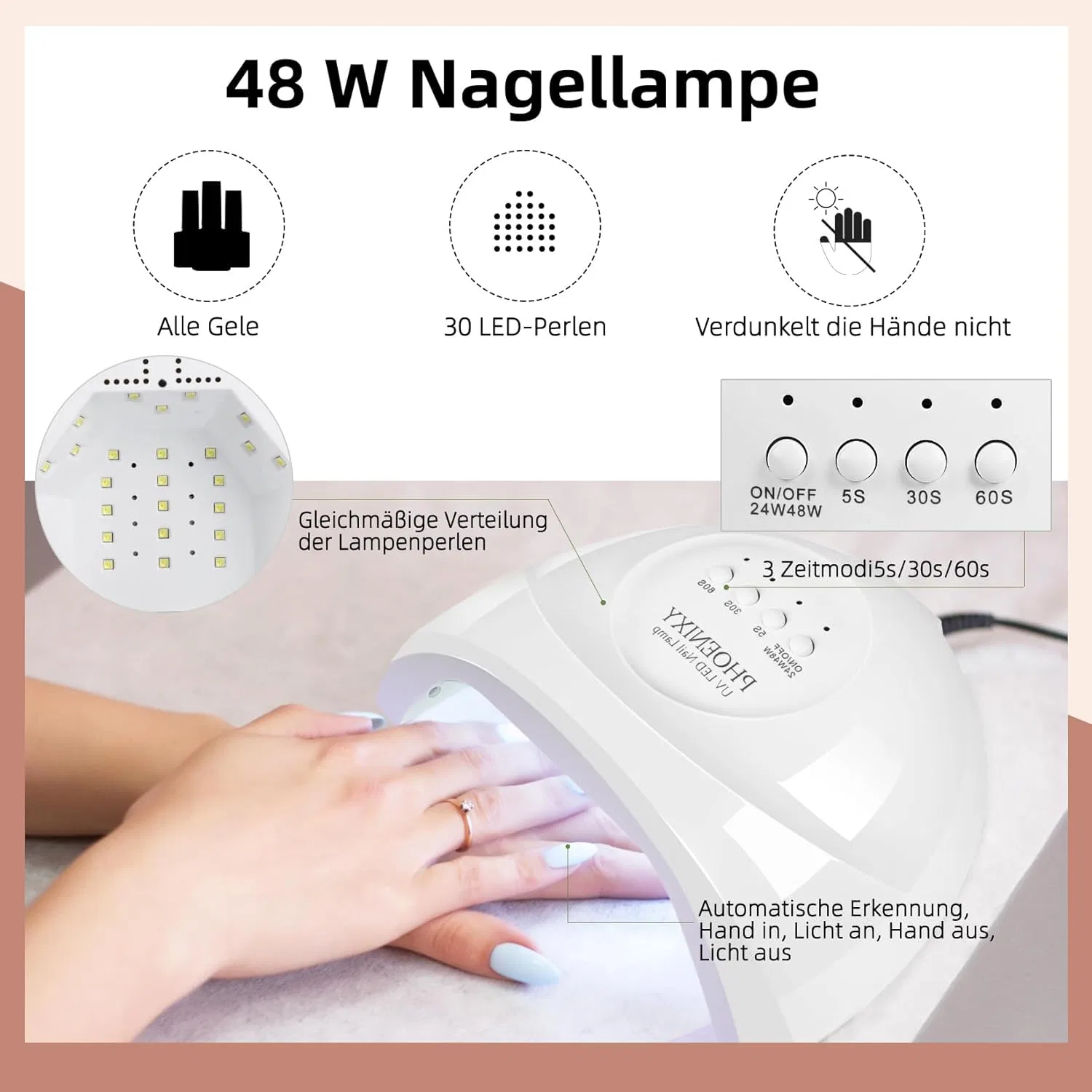 Стартовый набор для гель-лака «Gel Nails Starter Set» от Phoenixy с УФ-лампой 48 Вт Phoenixy, S19-Summer Sea Wind — фото 3