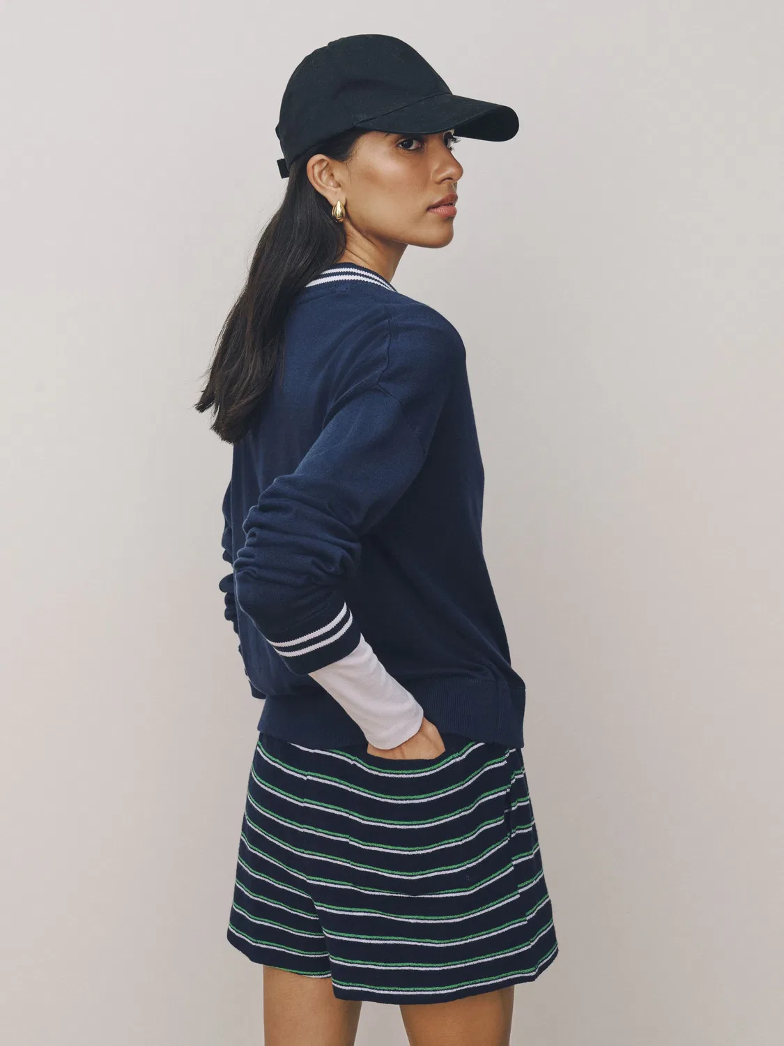 Шорты из махры, полоска Next, Navy Blue/Green Stripe — фото 4