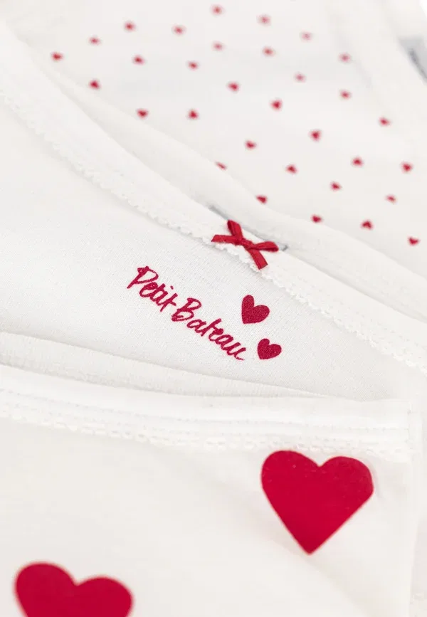 Комплект из 3 трусов хлопковый High waist culottes, Petit Bateau, marshmallow/terkuit/rouge — фото 3