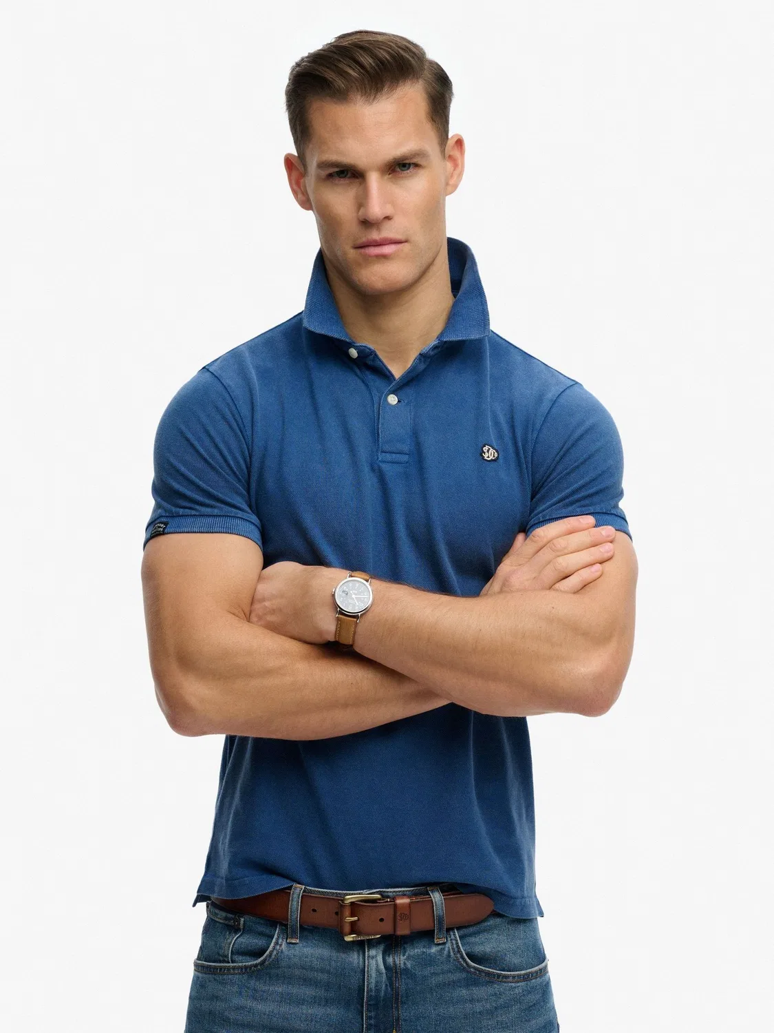 Поло повседневное Superdry, модель Vintage Destroy, синее