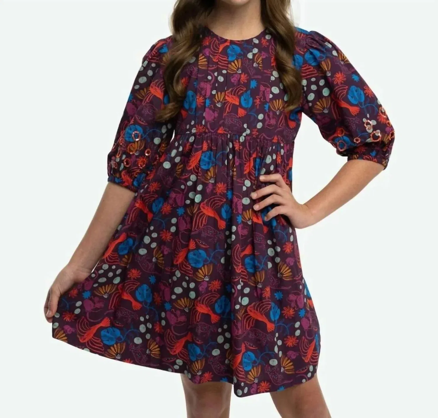 Детское платье для девочек с пышными рукавами Eva Puff Sleeves BRITON COURT, фиолетовый