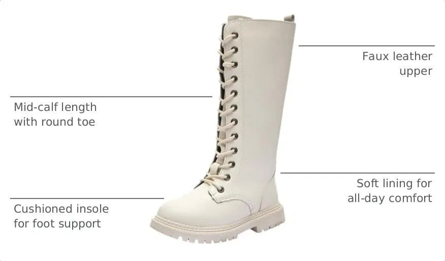 Детские ботинки в стиле гранж с принтом Combat Lace Up Punk Boot, Beige — фото 3