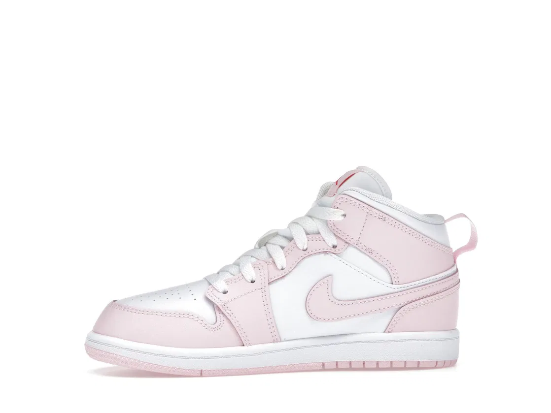 Детские кроссовки с высоким берцем Jordan 1 Mid Pink Foam Fire Red White, Pink Foam/Fire Red/White — фото 3