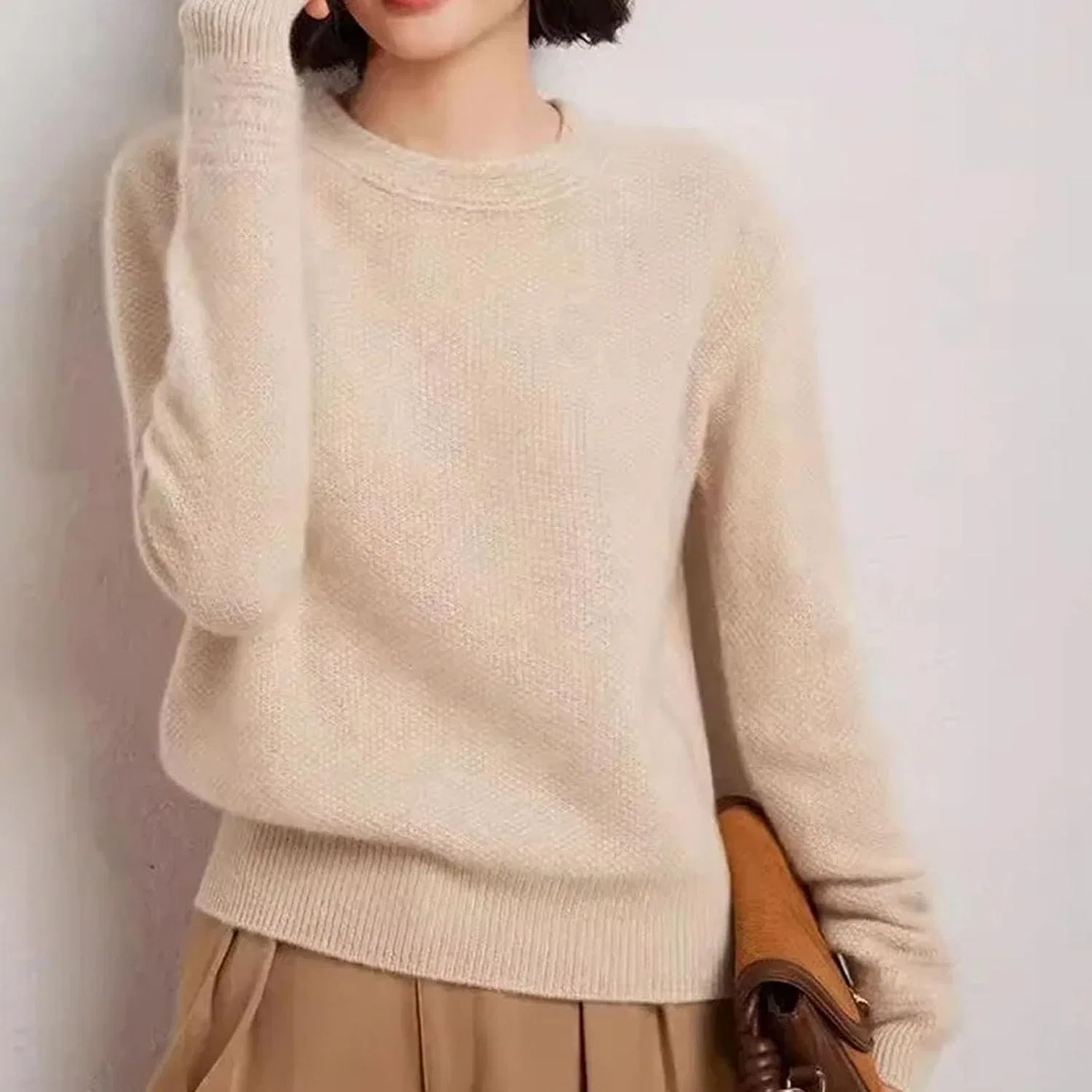 Женский свитер оверсайз с круглым вырезом, Cashmere Knitted, Warm — фото 3