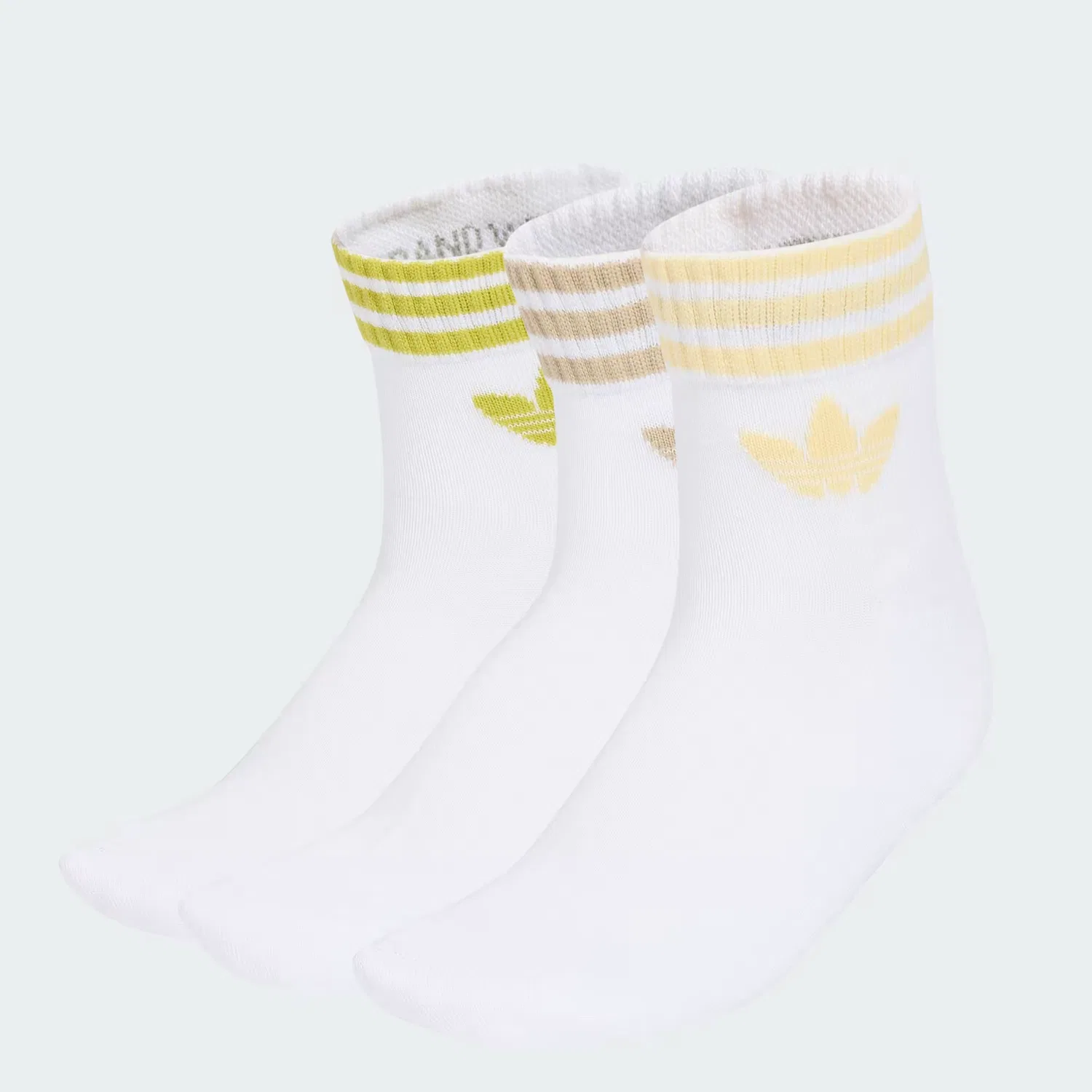 Носки короткие с рифленым манжетом, набор из 3 пар, 3-stripes Adidas Originals, белый/ванильный/хаки/лаймовый