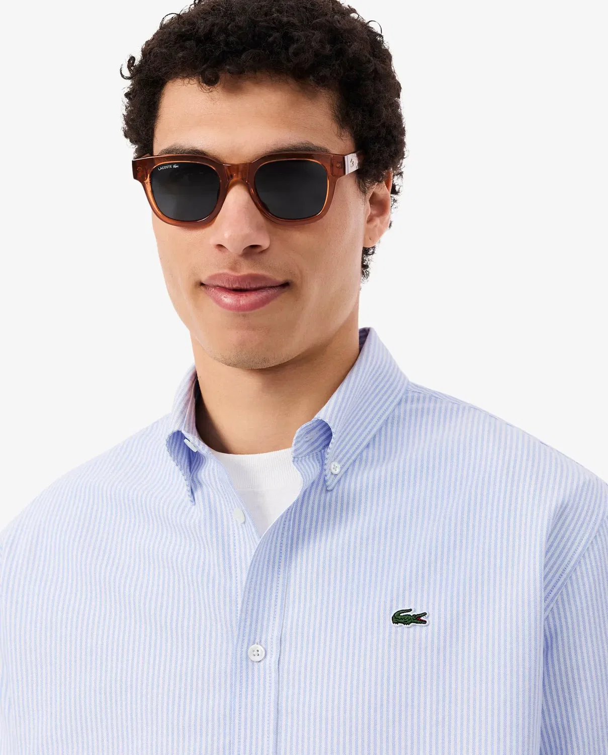 Мужская рубашка оксфорд с длинным рукавом с принтом в полоску Lacoste, Blanco — фото 3