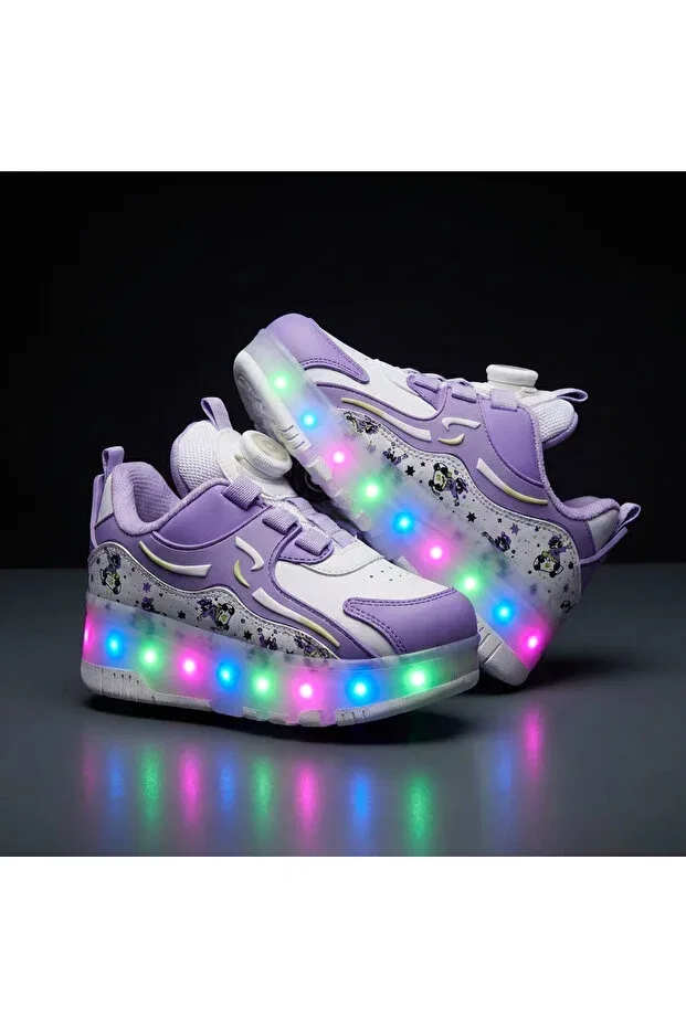 Детские кеды для девочек с принтом Skateboard shoes Rock, Purple — фото 4