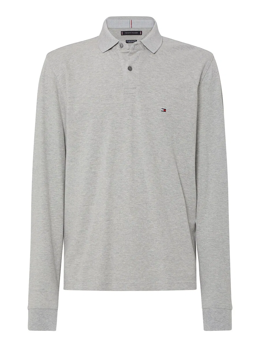 Рубашка TOMMY HILFIGER '1985 REGULAR LS POLO' серого цвета с пятнистым рисунком