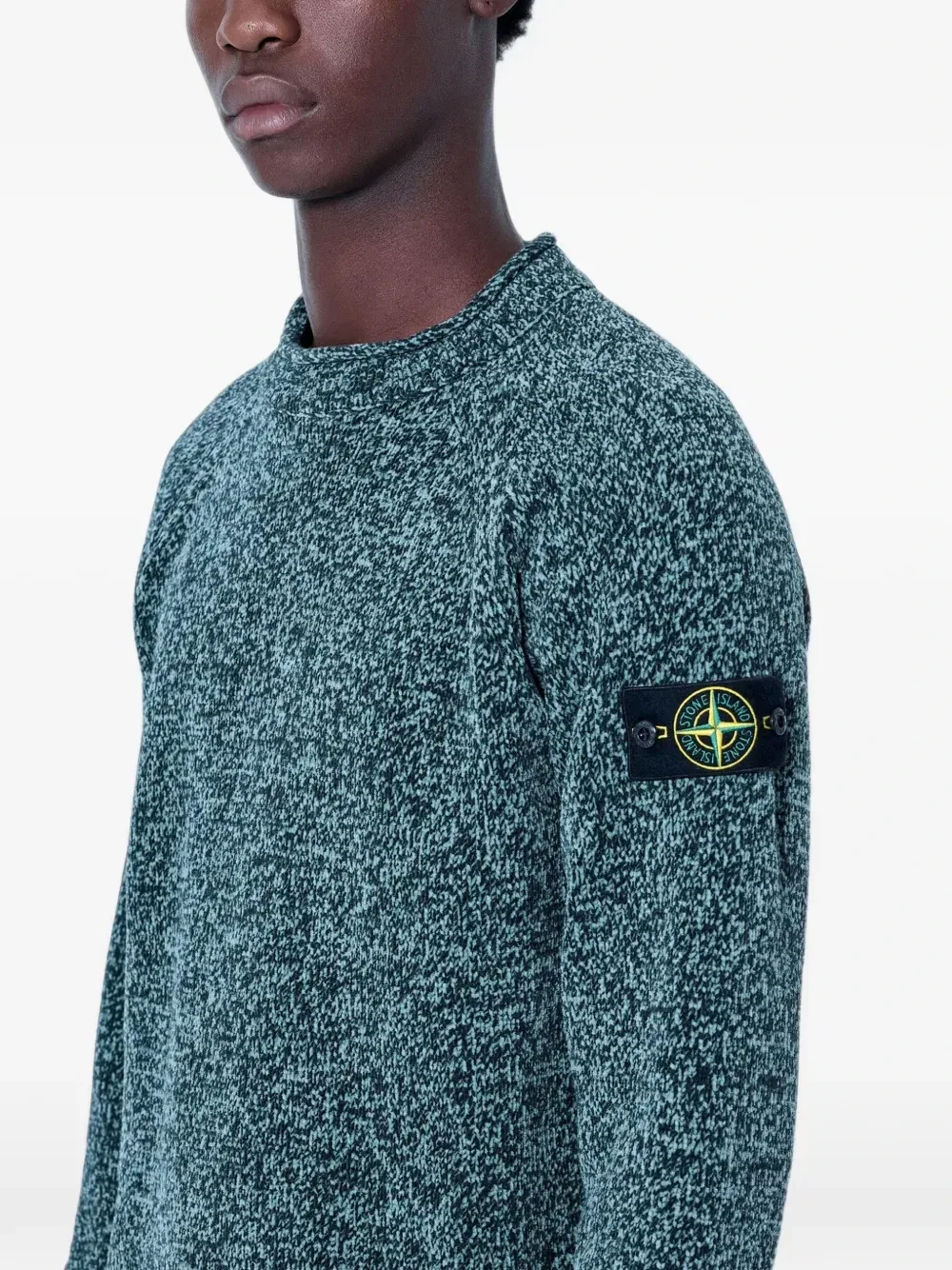 Свитер крупной вязки с нашивкой-логотипом Stone Island, зеленый — фото 4