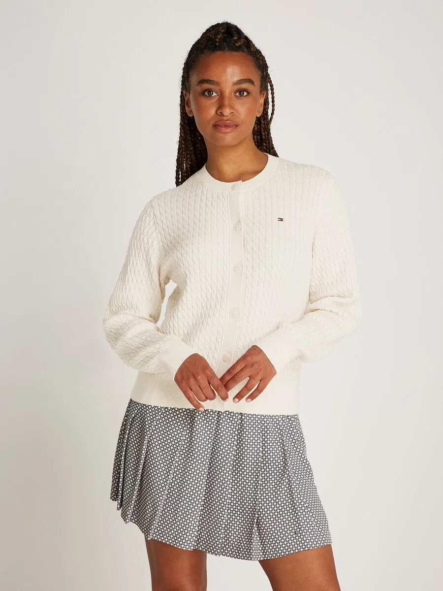 Вязаный кардиган TOMMY HILFIGER 'Mini Cable' цвета экрю — фото 2